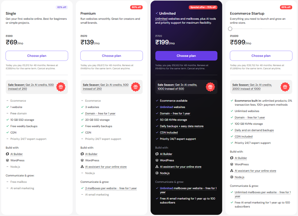 Hostinger Pricing Plans
