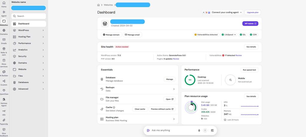 My Hostinger Dashboard
