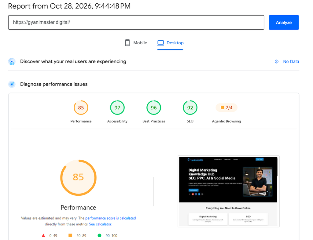 My Website Page Speed Performance